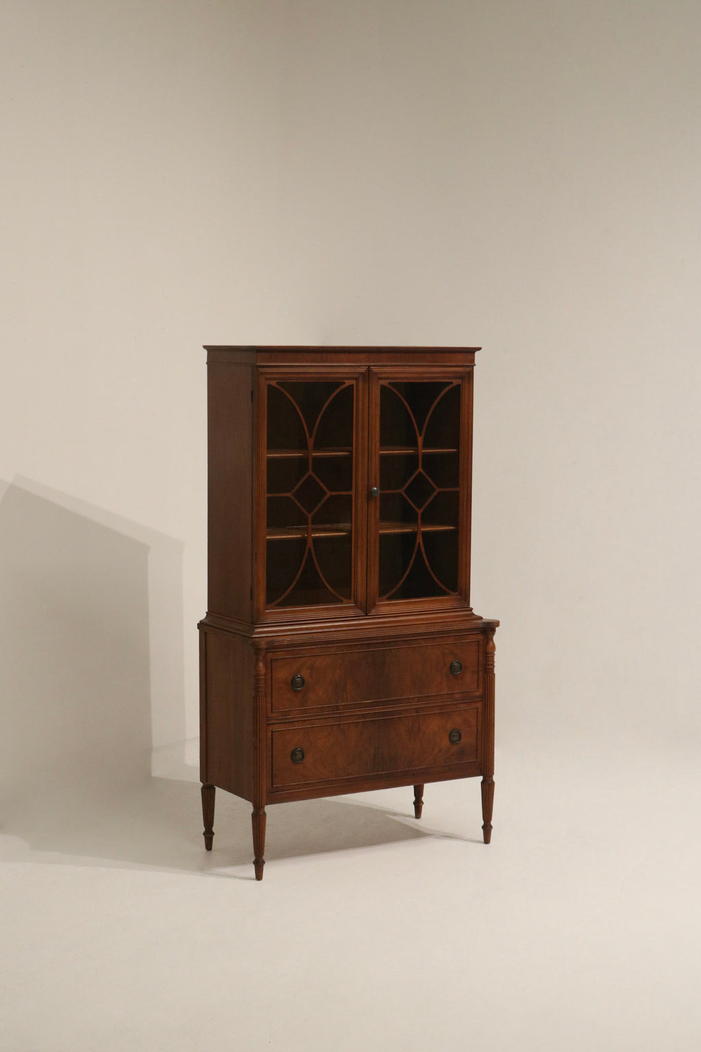 Vintage walnut and mahogany cabinet with shelves