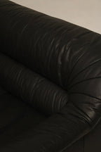View of sofa backrest and cushion alignment in supple brown Italian leather