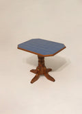 Solid oak wood pedestal base with ceramic tile top