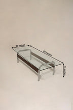 Stylish glass table with chrome and veneer wood base