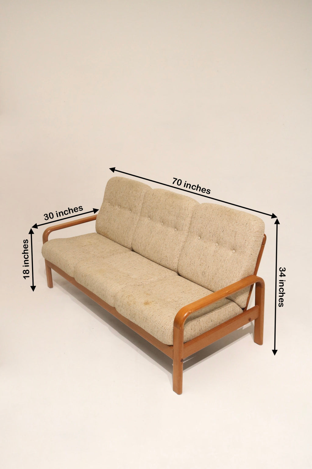 1980s teak wood chair with fabric seat