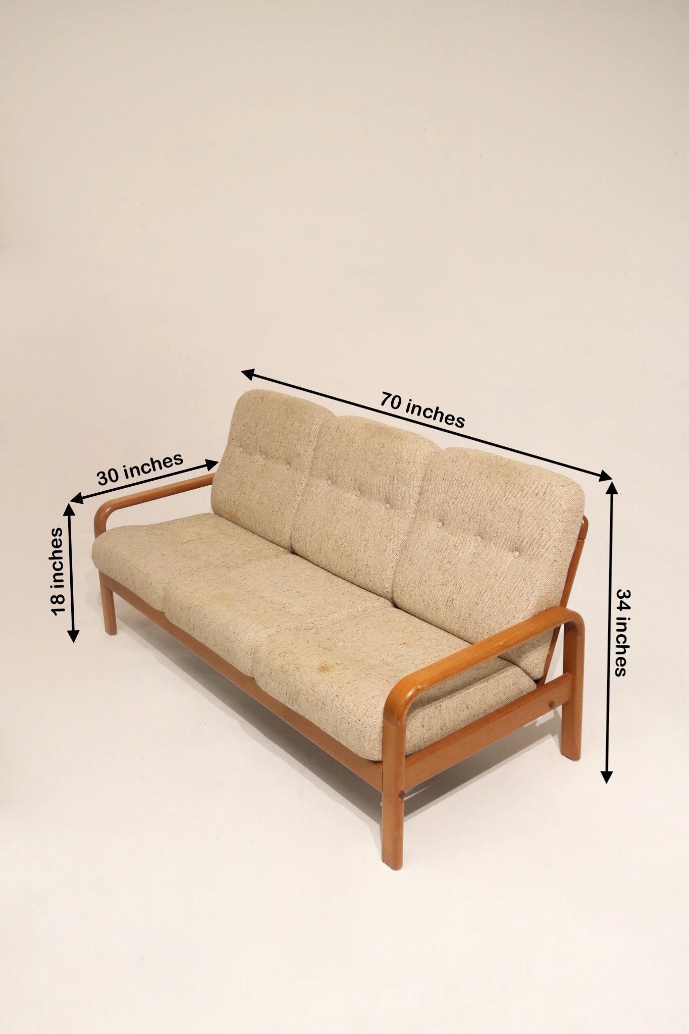 1980s teak wood chair with fabric seat