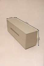 Size display of CB2 Low Dresser, showing measurements 60 inches wide, 17 deep, 23 high