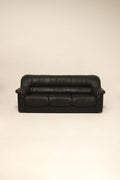 Full view of vintage Italian leather sofa couch in excellent condition with rich leather texture