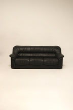 Full view of vintage Italian leather sofa couch in excellent condition with rich leather texture