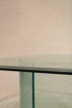 Close-up of Vintage Square Glass Coffee Table showing smooth glass surface and clean vintage finishes