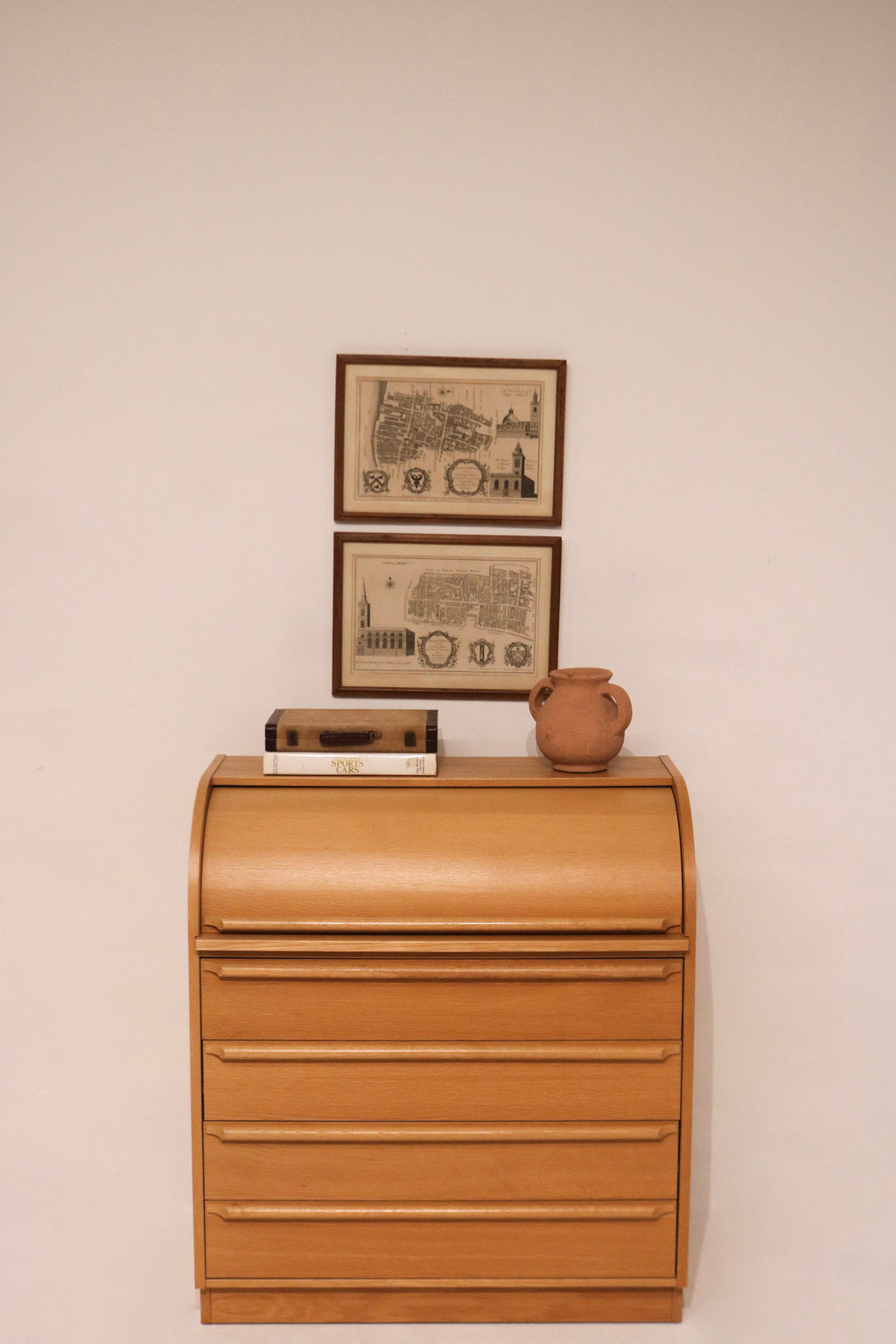 Angle view of one antique map showing historical details and subtle fading