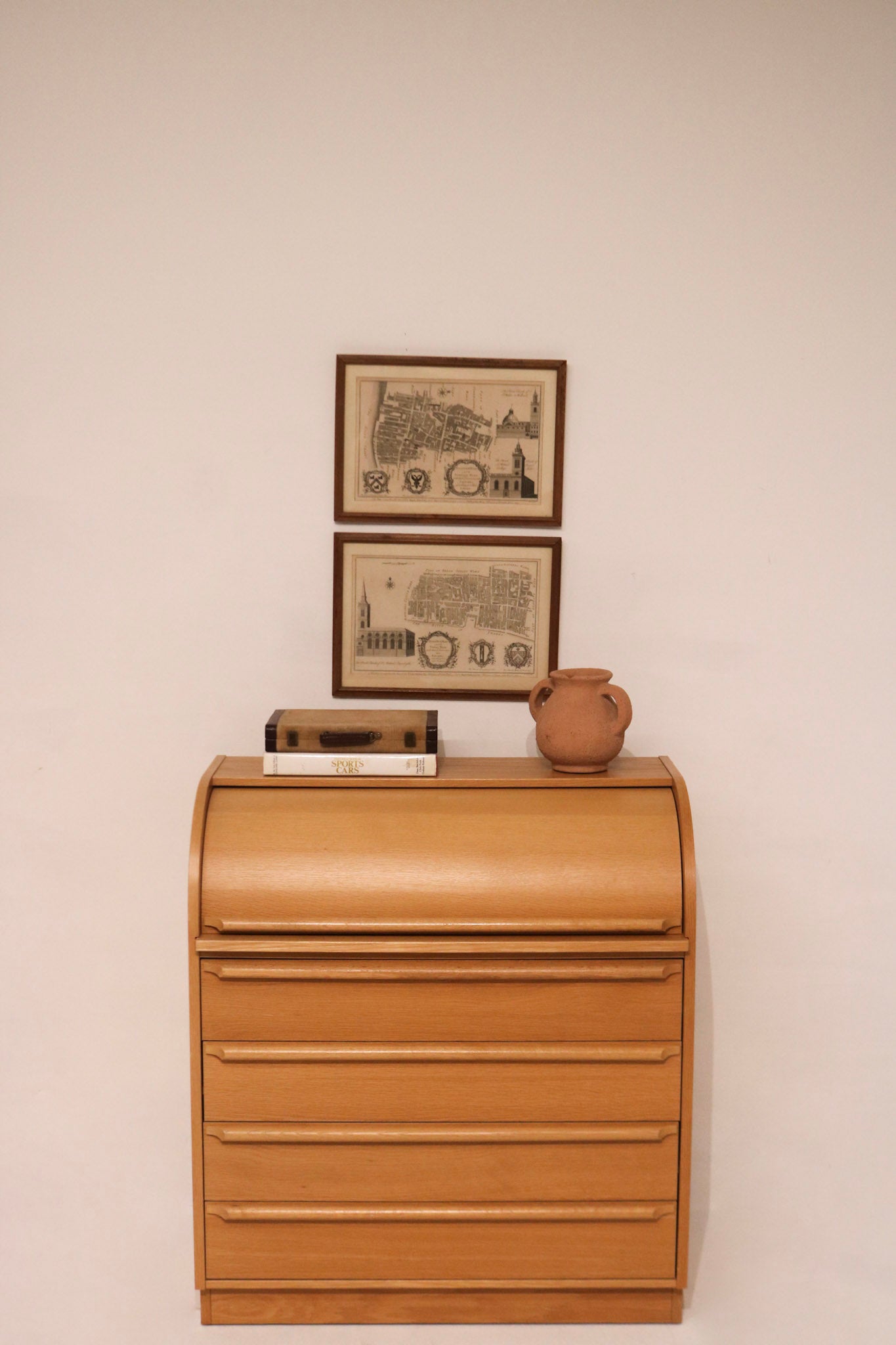 Angle view of one antique map showing historical details and subtle fading