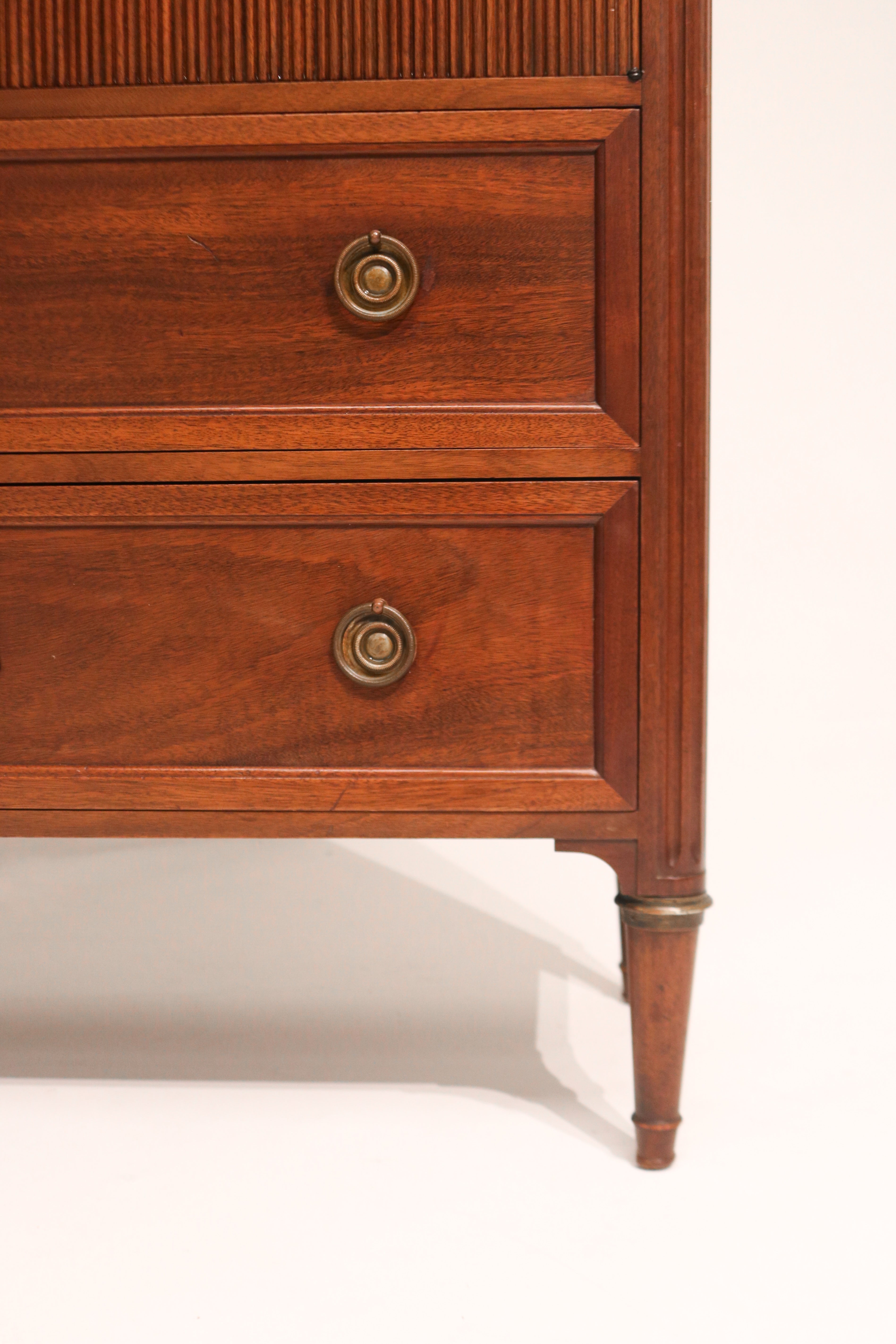 Side angle of the dresser revealing depth and surface texture of the wooden side panels