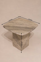 Size reference image of vintage solid stone marble end table showing 24x24x23 inch dimensions