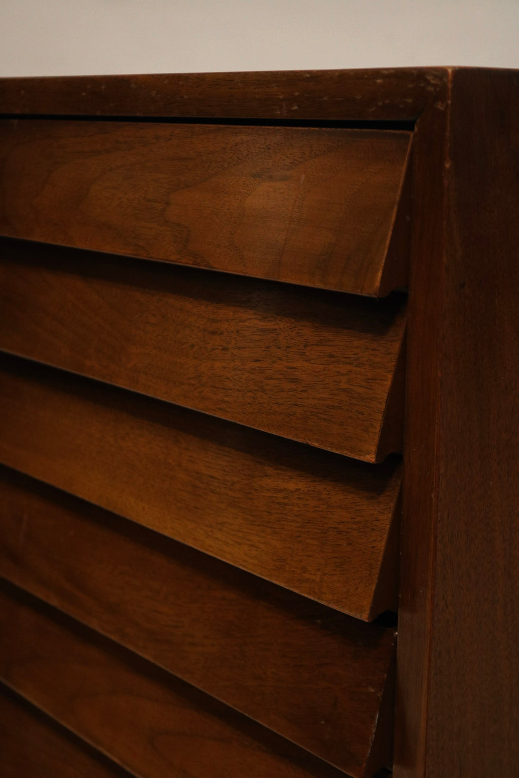 Interior drawer shot showing solid wood drawer boxes, smooth operation and one drawer with subtle light stains