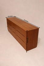 Dimension diagram of Vintage Danish MCM Teak Dresser, showing measurements 75L x 18D x 29H