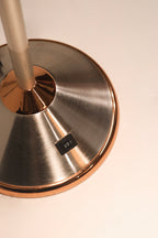 Top-down view of lamp head highlighting internal chrome construction and vintage patina