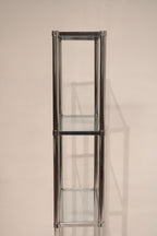 Glass shelf detail on Vintage Steel Bookcase showing thickness and clean edges