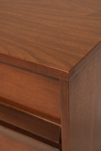 Detail of solid wood drawer construction on Bassett dresser, showcasing joint work and durability