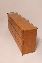 Dimensions of wooden dresser, measuring 72 inches long, 17 inches deep, and 30 inches high