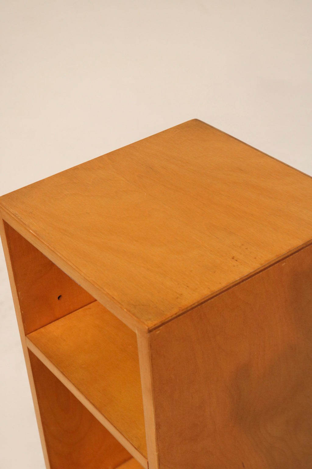 Close-up of corner joinery detail on oak wood bookcase frame construction