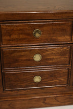 Top surface close-up displaying solid walnut wood grain, subtle like-new patina and a smooth finish on the mid-century Thomasville nightstand. Perfect for NYC apartments.
