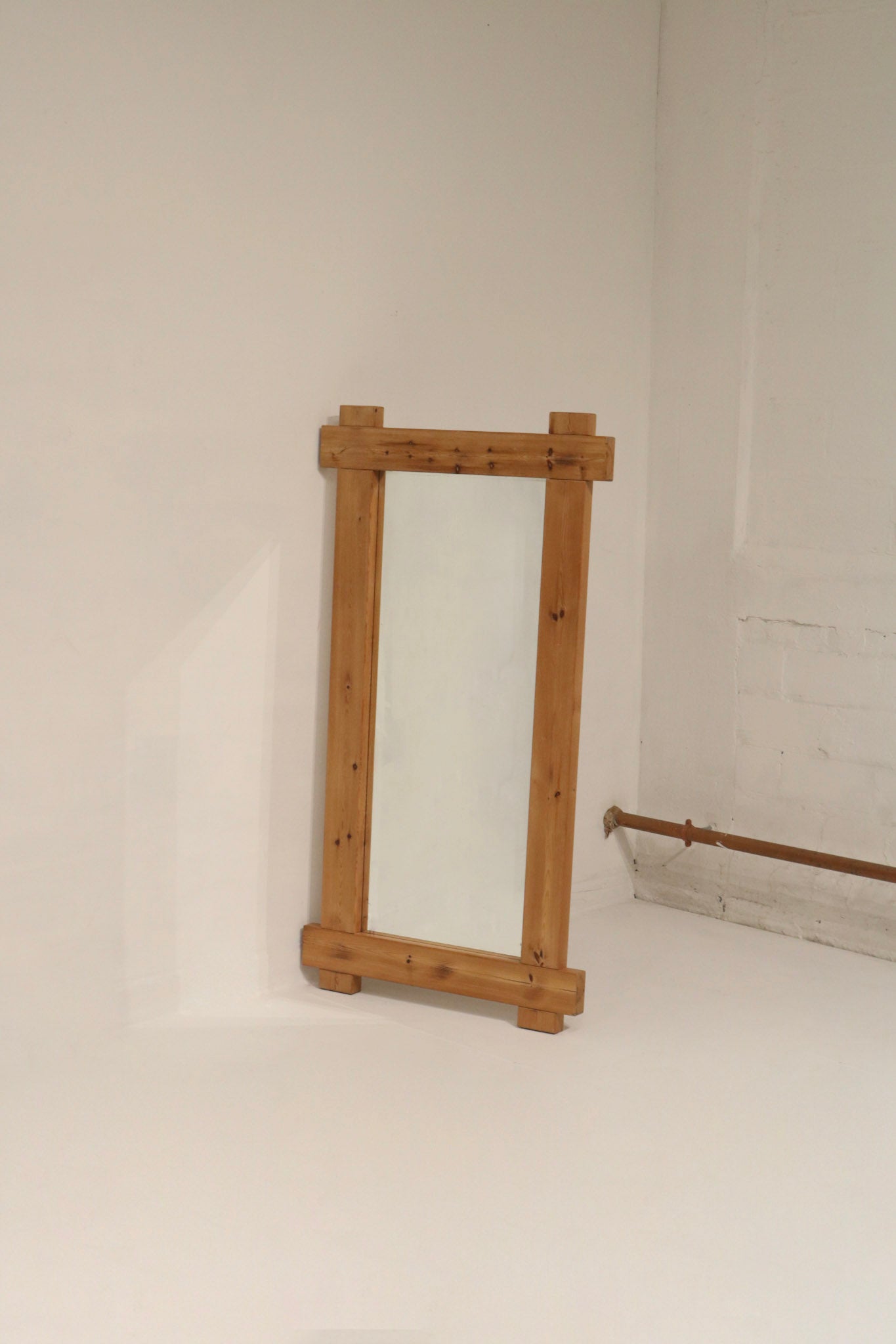 Vintage Danish pine wood mirror from the 1970s
