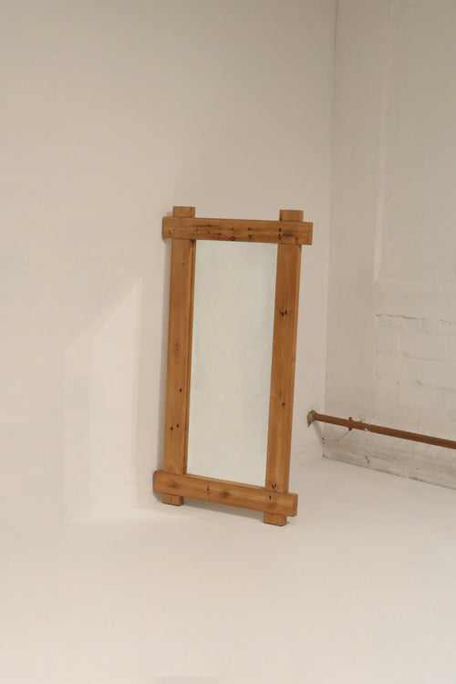 Vintage Danish pine wood mirror from the 1970s