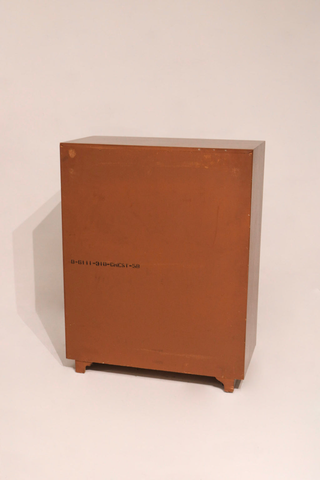 Close-up of solid walnut wood grain texture on Highboy Dresser surface, showcasing mid century elegance