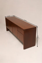 Dimension view of solid hardwood credenza; measures 74 inches long, 19 deep, and 29 high