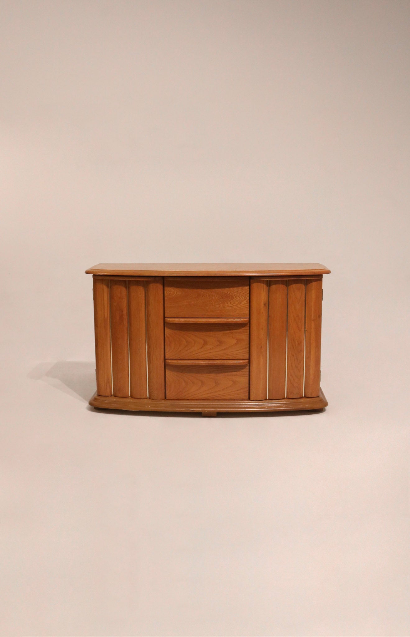 Front view of Vintage Oak Sideboard Cabinet Storage in solid wood with working drawers and doors