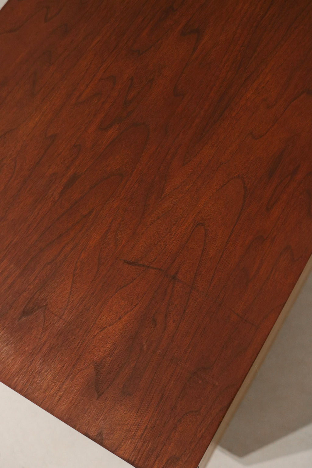Top-down view showing symmetrical drawer alignment and rich walnut color