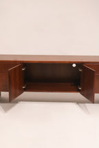 Interior of drawers displaying clean storage compartments in hardwood casing