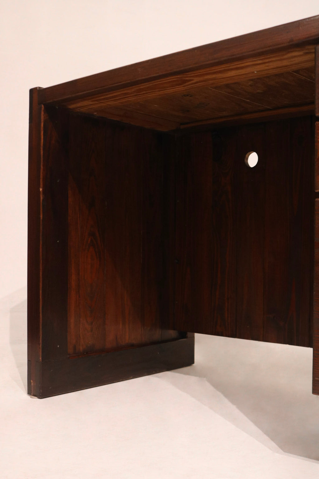 Detail shot of side profile highlighting clean lines, wood tones, and vintage feel