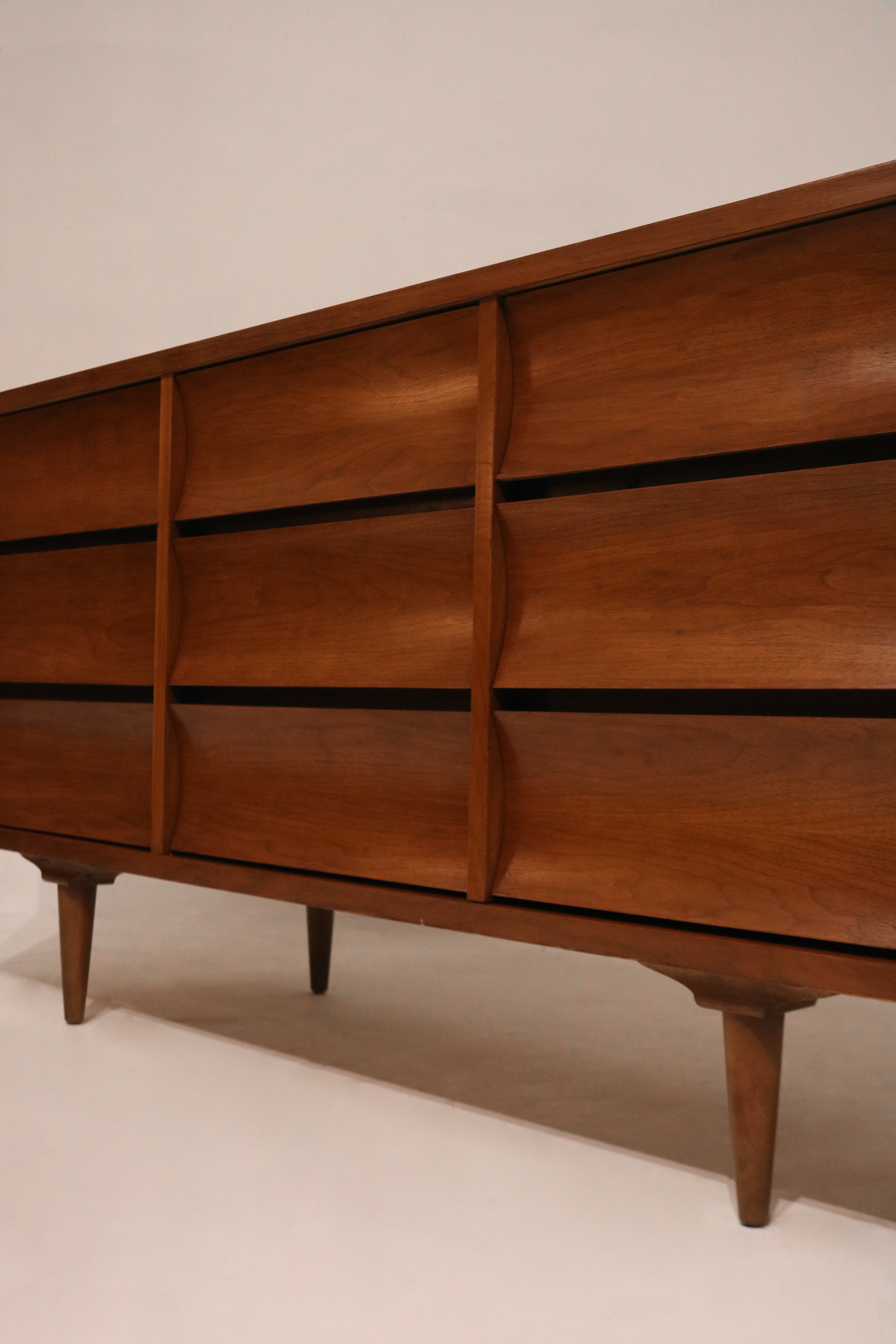 Close-up of dovetail joints on drawers for mid-century craftsmanship display