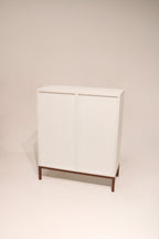 Side angle of the storage cabinet illustrating depth and build quality