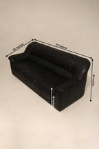 Dimensions of vintage Italian leather sofa couch shown in diagram: 75"L x 35"D x 30"H
