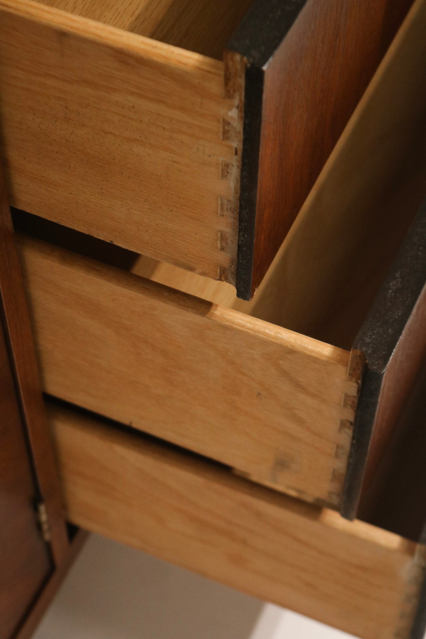 Back view of dresser credenza showing solid walnut panels and structural support, built for durability and heavy use
