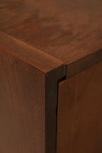 Back and joinery detail: rear panel and seam construction of Lane nightstand, showing assembly and vintage condition