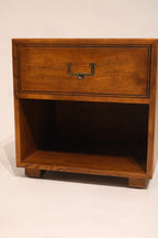 Backside view of Henredon Oak Nightstand revealing solid wood panel and clean lines