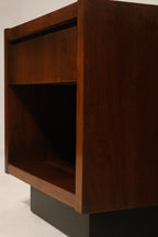 Top wear close-up: surface scuffs and vintage wear on solid walnut top, revealing authentic character and finish variation