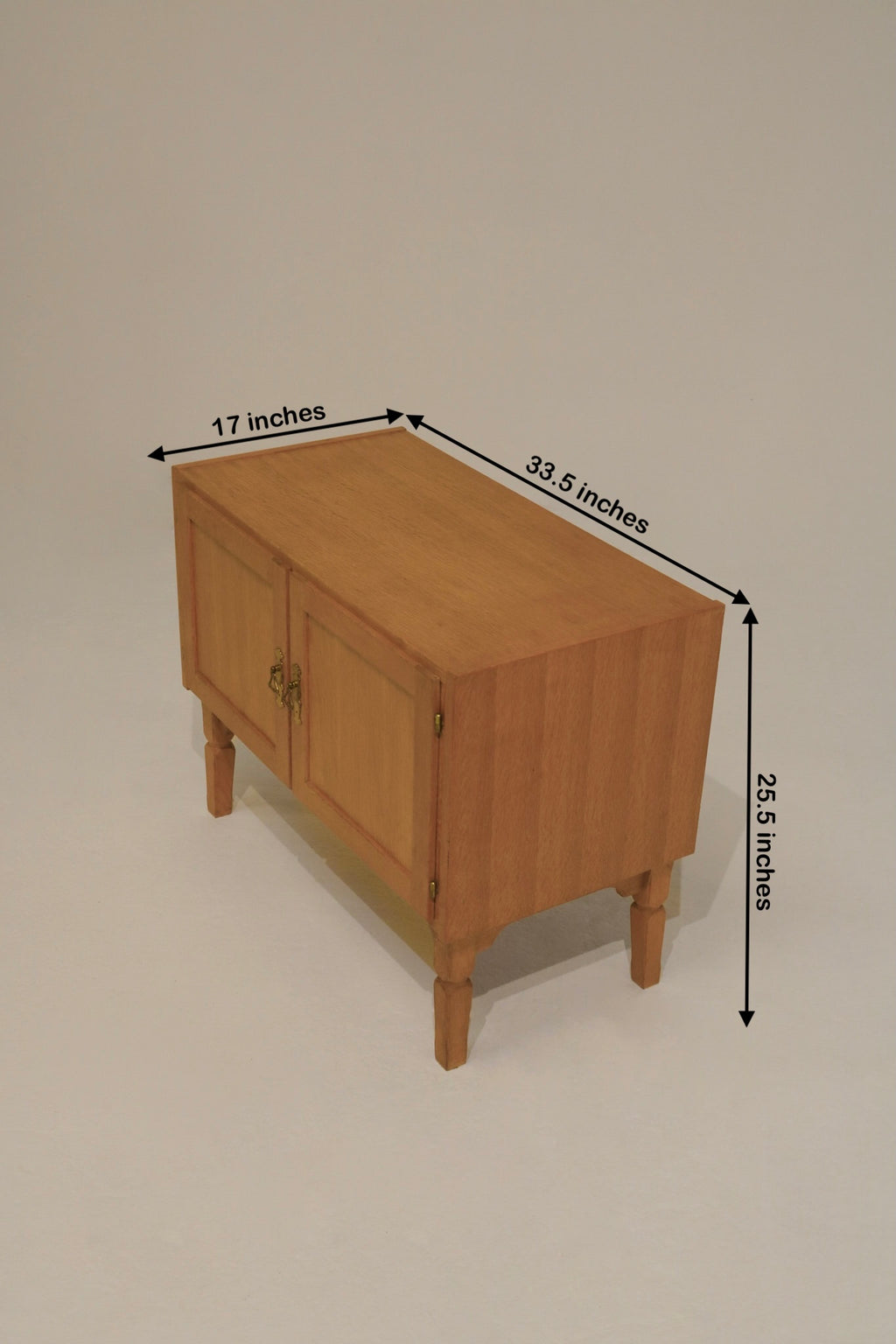 1970s solid oak furniture with a red stained bottom shelf