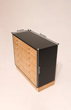 Measurement view of wood dresser showing 36-inch length, 15-inch depth, and 32-inch height