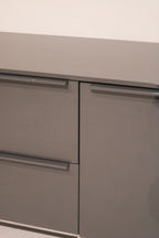 Close-up of high-gloss lacquered wood surface on Capellini contemporary TV cabinet