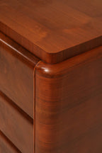 Back view of vintage burlwood dresser showing clean finish and solid wood construction