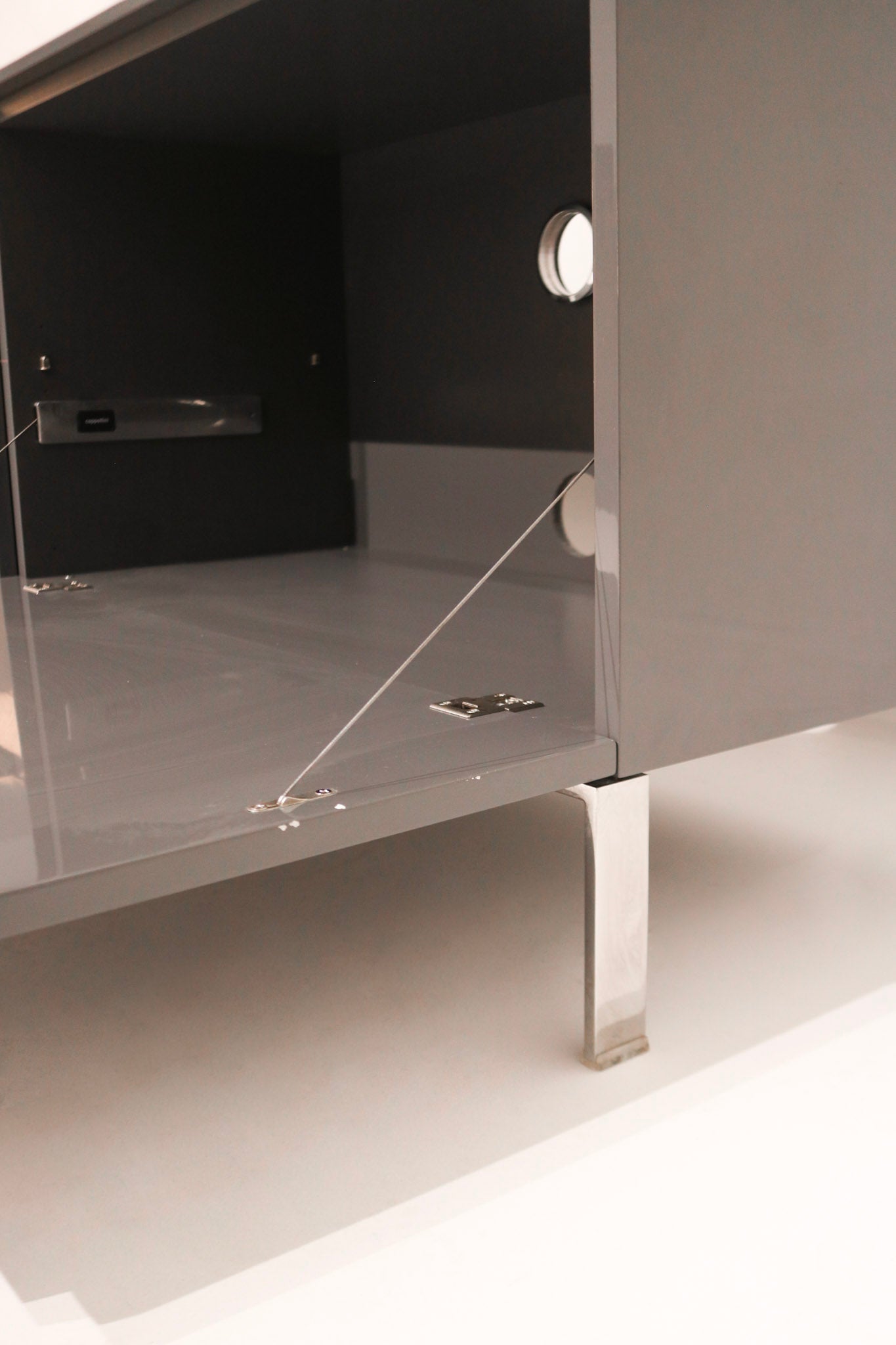 Close-up of drawer hardware on Capellini unit showcasing build quality