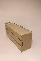 Dimensions of the Vintage MCM Dresser: 72 inches long, 20 inches deep, 29 inches high, shown from side