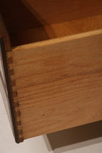 Finish comparison showing consistent walnut color, warm mid-century tones and subtle veneer variations across both bedside tables. Perfect for NYC apartments.