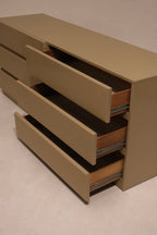 View from above displaying the dresser’s flat surface and natural taupe tone