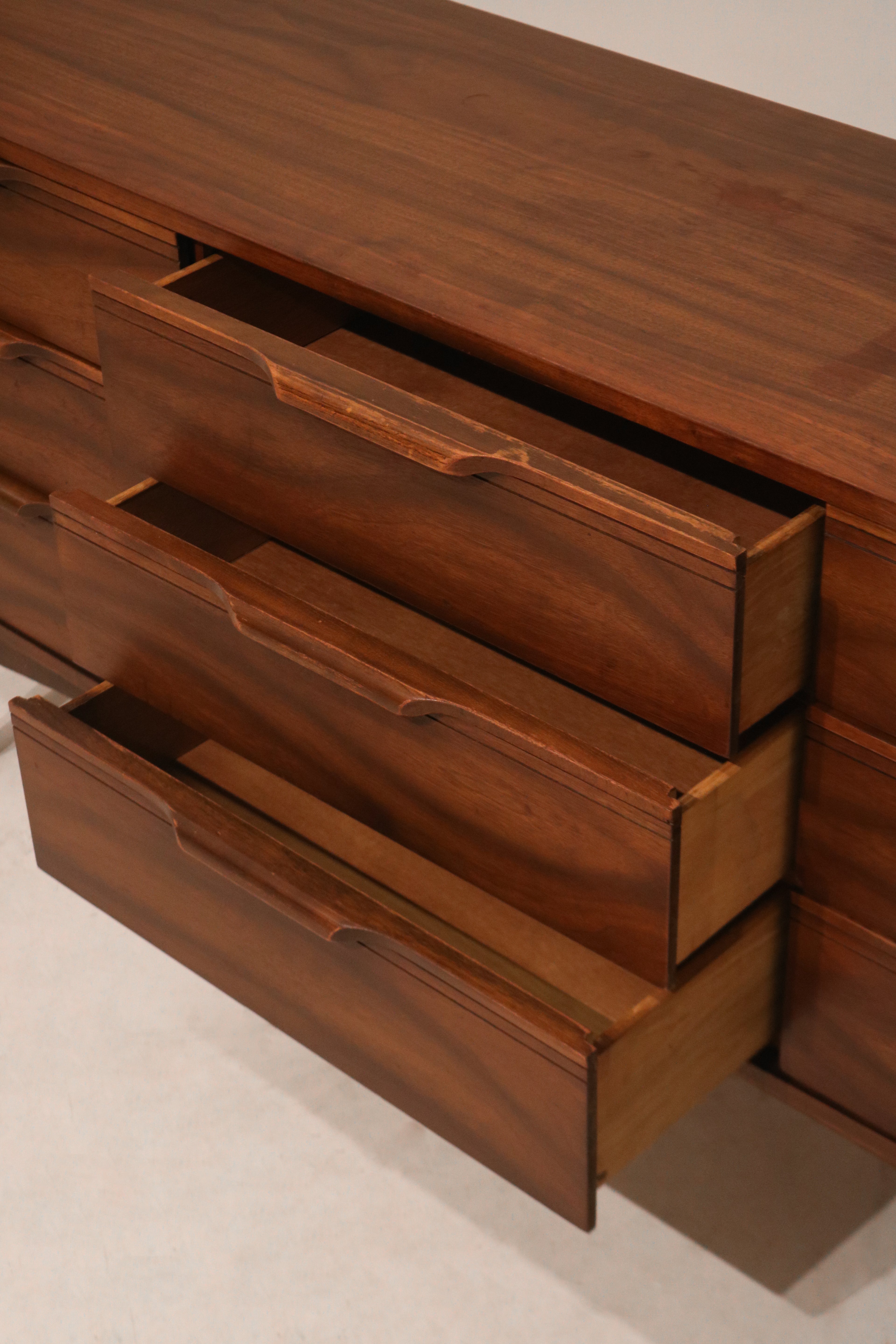 Back panel of the walnut dresser showing sturdy vintage build quality