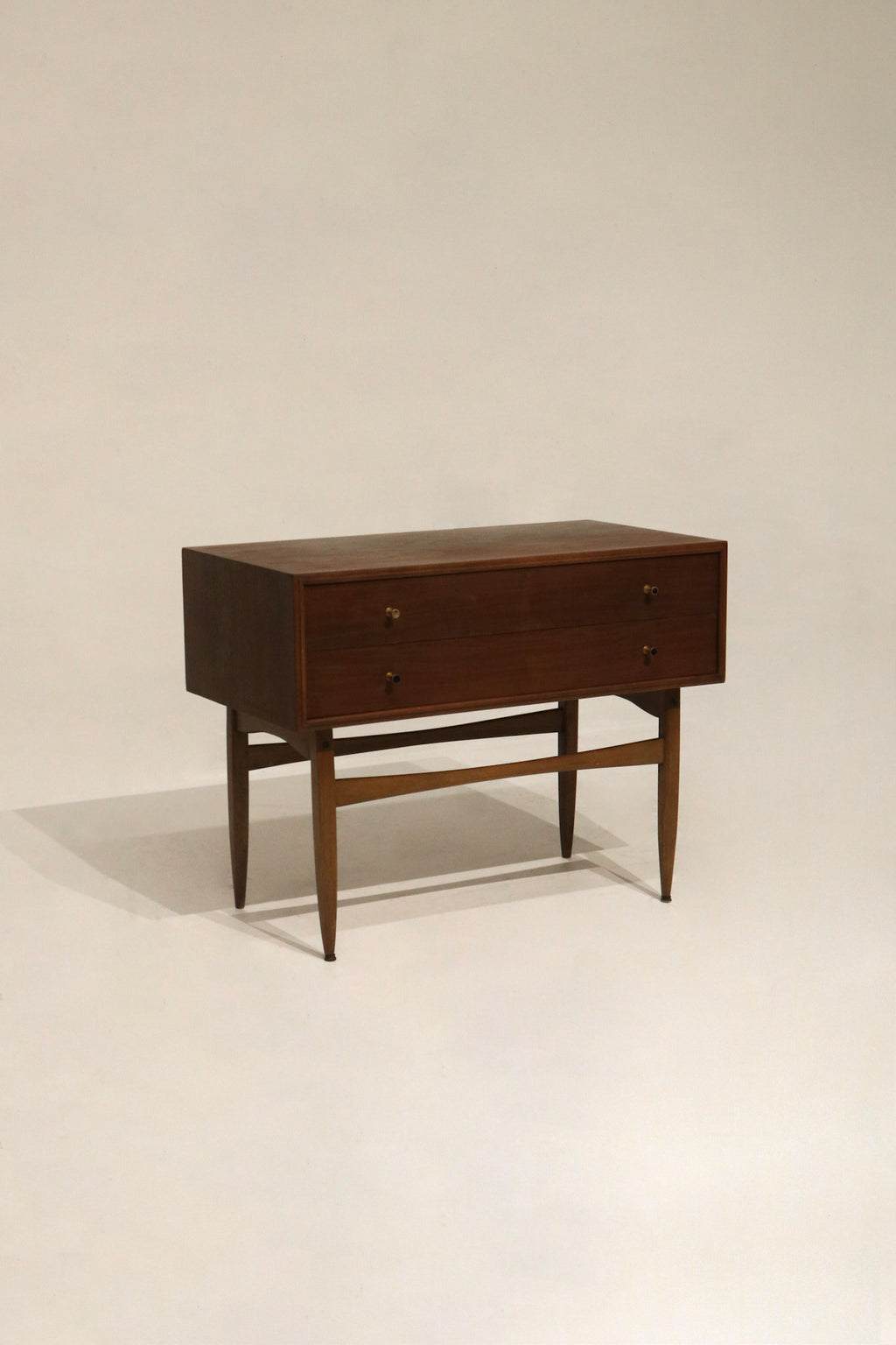 Vintage solid walnut and teak wood piece with drawers