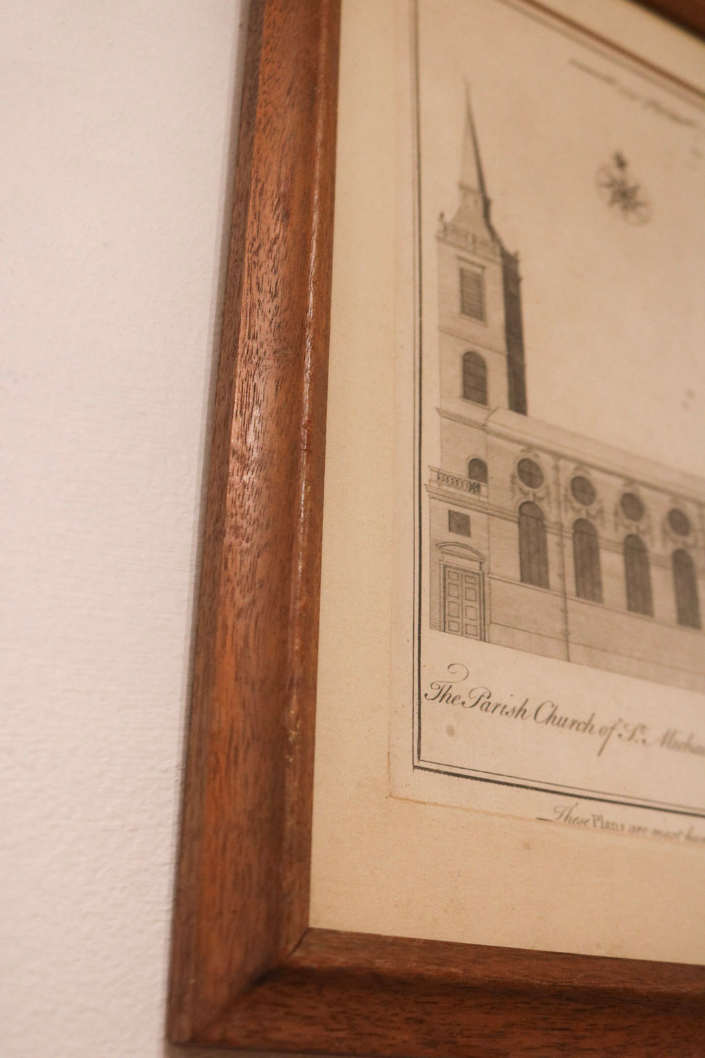 Top corner image of frame showing wear and vintage wood texture