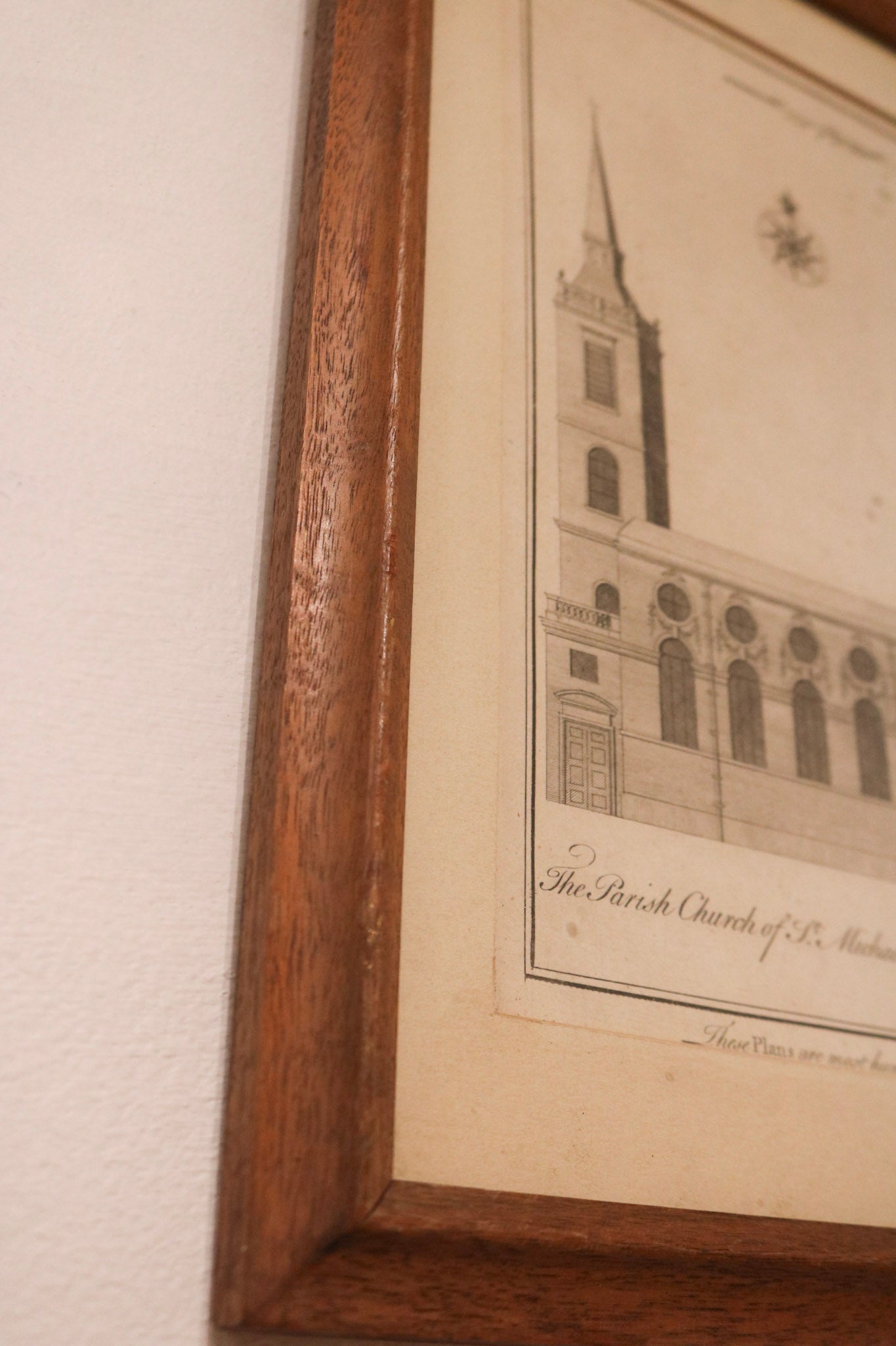 Top corner image of frame showing wear and vintage wood texture