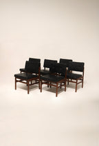 Mid-Century Walnut Leather Dining Chairs from HIBRITEN